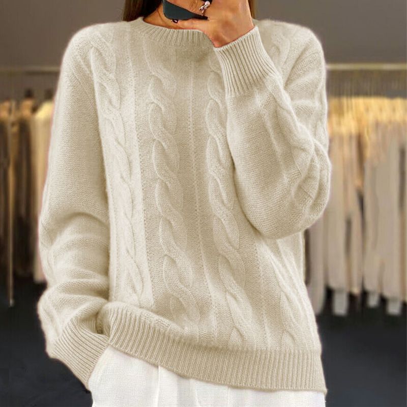 Sweter Damski Warkoczowy z Okrągłym Dekoltem