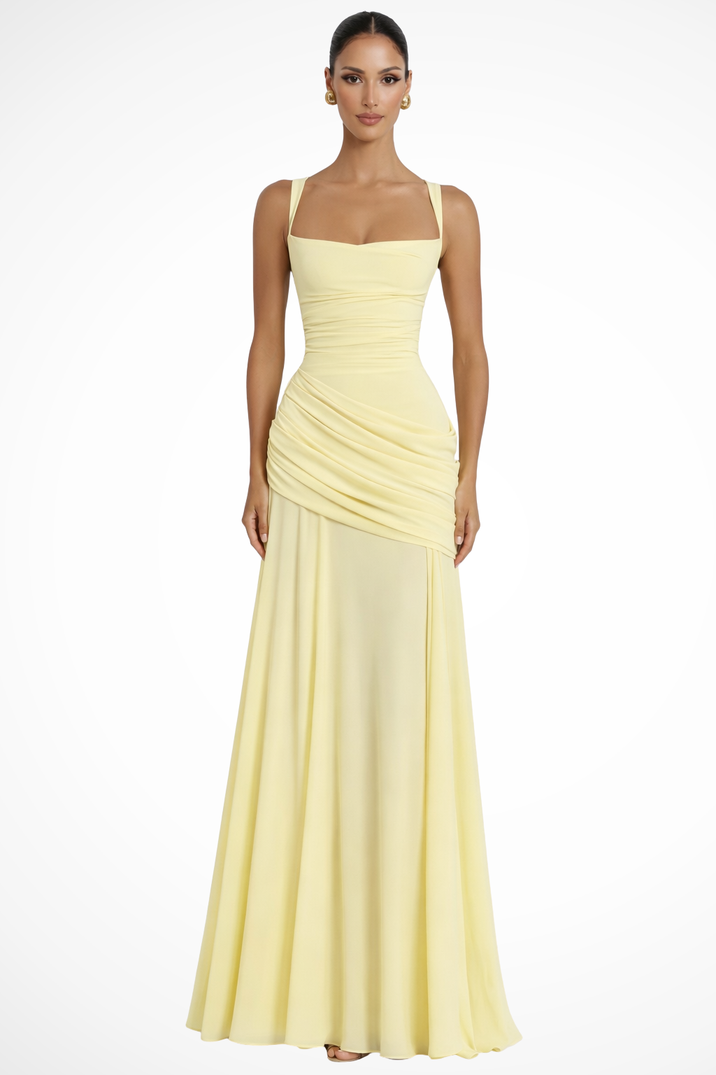 Elegancka Sukienka Maxi z Kwadratowym Dekoltem | Sukienka Damska 0