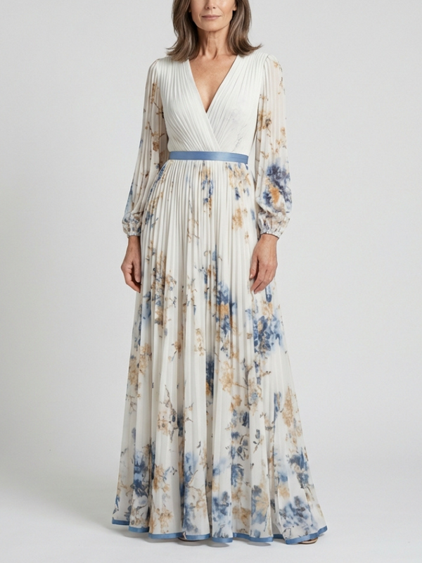 Sukienka Maxi Kwiatowa z Długim Rękawem | Elegancka Sukienka 0