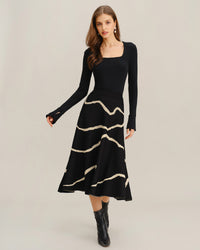 Czarna Spódnica Midi Geometryczna | Elegancka Moda 1