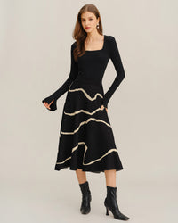 Czarna Spódnica Midi Geometryczna | Elegancka Moda 2