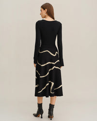 Czarna Spódnica Midi Geometryczna | Elegancka Moda 3