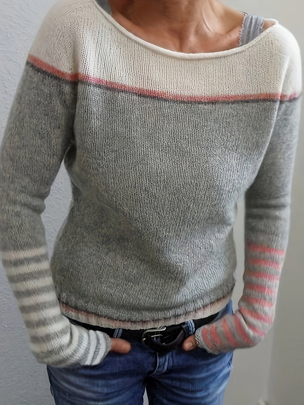 Sweter Damski z Dekoltem w Łódkę