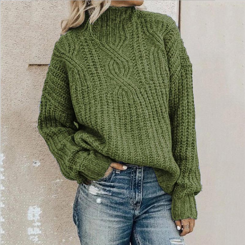 Sweter Damski Warkoczowy z Półgolfem