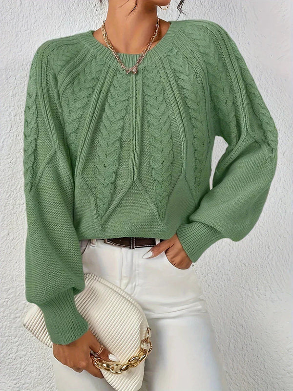 Sweter Damski Warkoczowy z Okrągłym Dekoltem