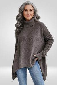 Sweter Damski Oversize z Golfem — asymetryczny Dół i Prążkowane Mankiety