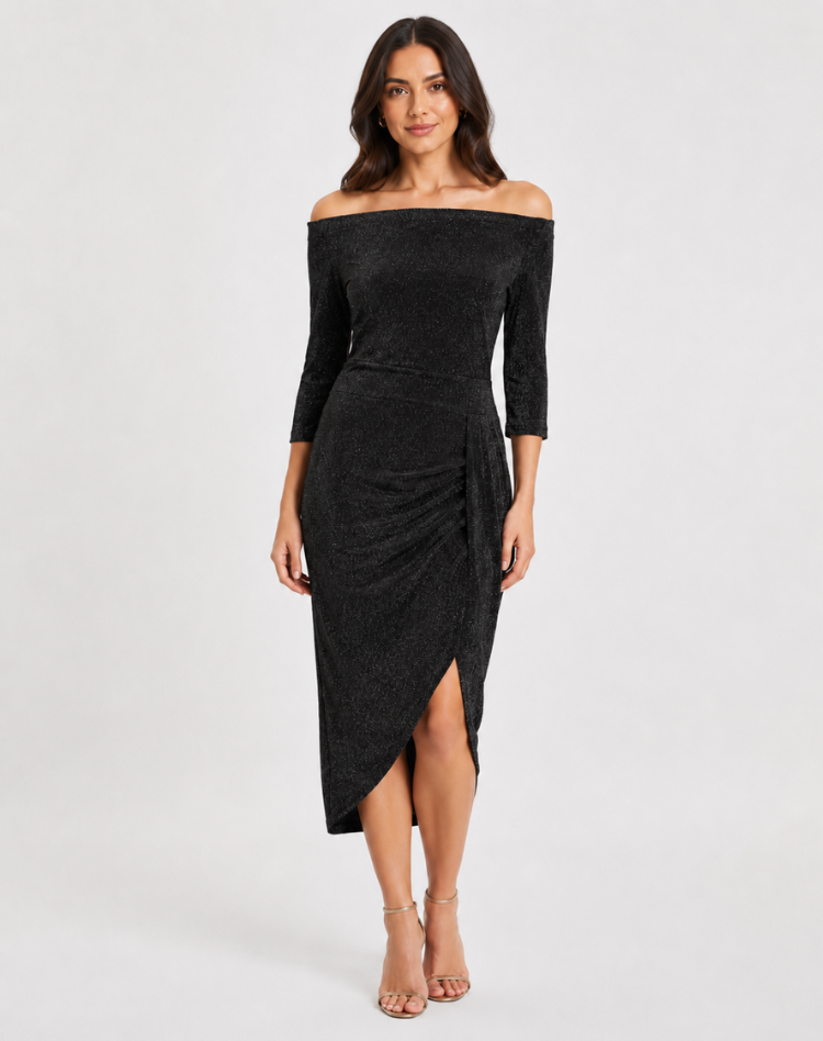 Midi Sukienka Koktajlowa Elegancka z Rozcięciem | Styl Wieczorowy 0