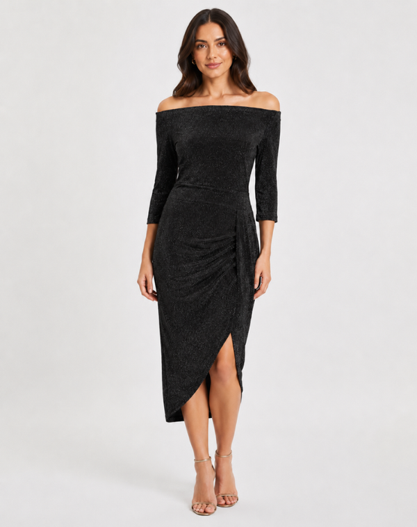 Midi Sukienka Koktajlowa Elegancka z Rozcięciem | Styl Wieczorowy 0
