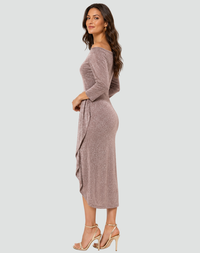 Midi Sukienka Koktajlowa Elegancka z Rozcięciem | Styl Wieczorowy 2