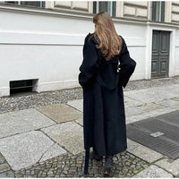 Płaszcz Damski Oversize Dwurzędowy — domieszka Wełny i Szerokie Klapy