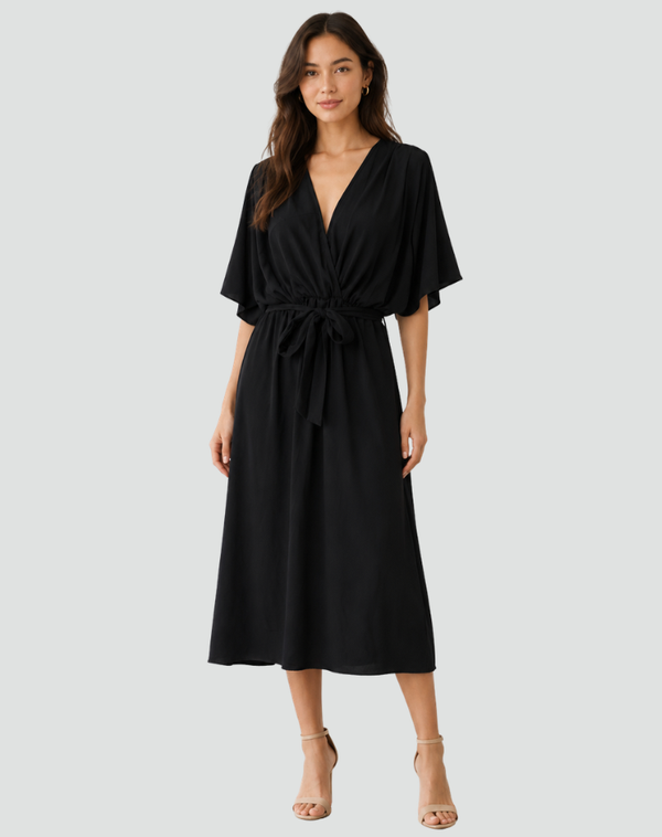 Sukienka Gala Midi z Kopertowym Dekoltem | Elegancka Moda 0