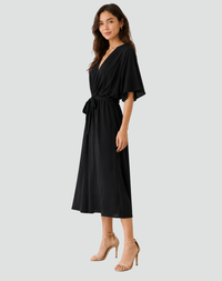Sukienka Gala Midi z Kopertowym Dekoltem | Elegancka Moda 1