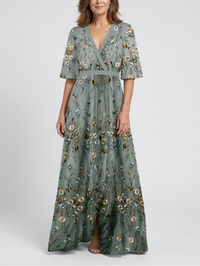 Sukienka Maxi Kwiatowa z Krótkim Rękawem | Elegancka Moda 0