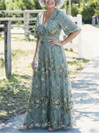 Sukienka Maxi Kwiatowa z Krótkim Rękawem | Elegancka Moda 7