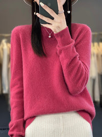 Sweter Damski z Pluszowej Dzianiny — okrągły Dekolt i Luźny Krój