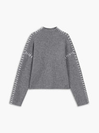 Sweter Damski Oversize z Półgolfem — prążkowana Dzianina i Kontrastowe Przeszycia